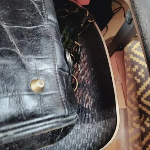 Vintage Betsy Johnson Chains Studs Croc Print Leather Multi-Sectional Punk Bag - Picture 14 of 16